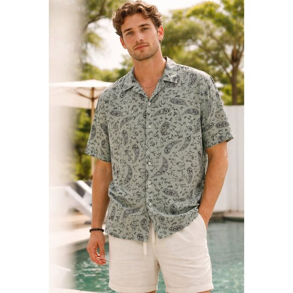 Vans Other - 🛹 Vans Sage Green Bandana Paisley Short Sleeve Button Up Shirt L 🛹